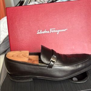 Salvatore Ferragamo Black Leather Loafers Slip-Ons